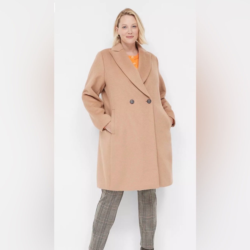 Lane Bryant Women's Double Breasted Wool Coat, size 22 EUC, camel